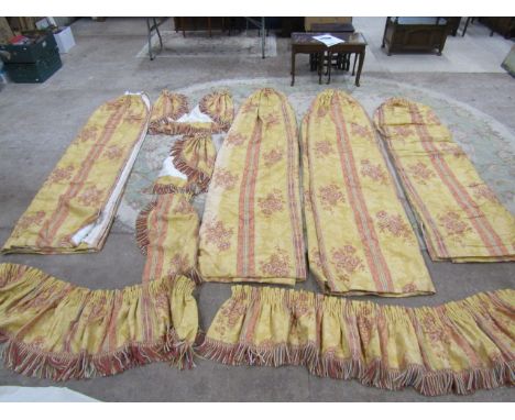 2 pairs of Vintage heavy fully lined and&nbsp; interlined curtains with pelmets and pelmet shoulders , both sets 250cm width 
