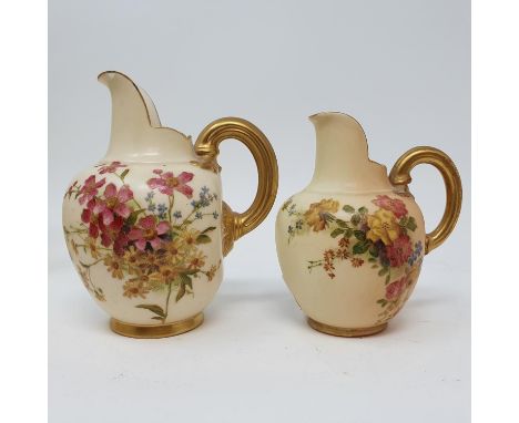 A Royal Worcester blush ivory jug, decorated flowers, highlighted in gilt, date mark for 1901, 12 cm high, and three other ju