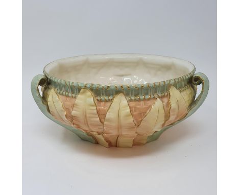 A Royal Worcester bowl, decorated leaf pattern, highlighted in gilt, date mark 1903, 24 cm diameter, another smaller, an oval