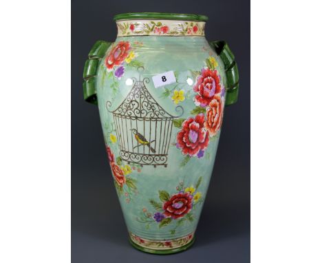 A large hand painted ceramic vase, H. 49cm.