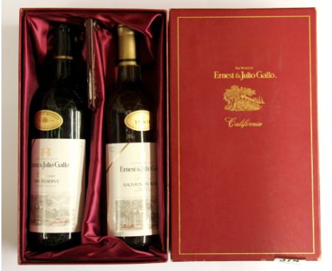 Two boxed bottles of 1989 vintage Ernest and Julio Gallo wine.