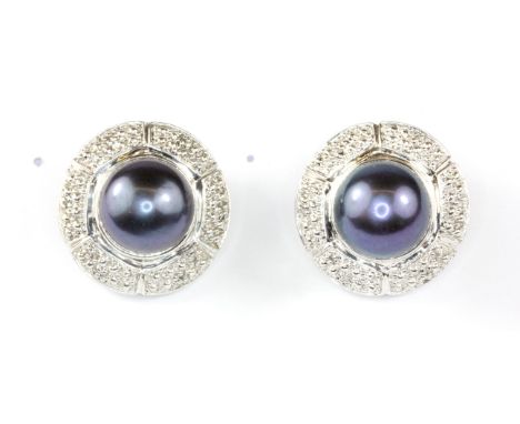 A pair of 925 silver black pearl set earrings, (missing butterflies).