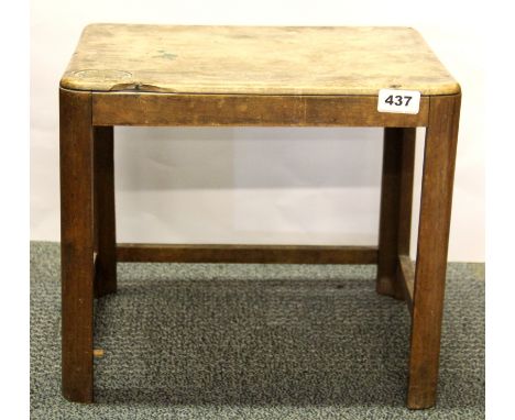 A vintage wooden stool engraved with the Royal Indian Army Service Corps King George IV monogram, 38 x 30 x 33cm.