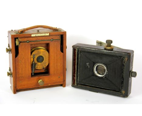 A mahogany plate camera by Lancaster &amp; Sons and a further part plate camera by Zeiss Ikon lens, Lancaster 14 x 15cm.