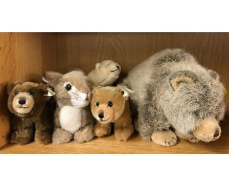 Five Steiff animal figures, largest L. 30cm.