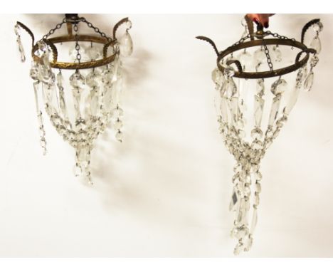 Six gilded crystal ceiling light fittings, largest Dia. 55cm.