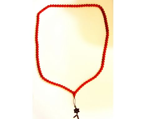 A single strand of Tibetan orange jade prayer beads, Dia. 13mm.