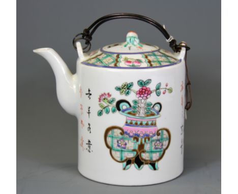 A Chinese hand enamelled porcelain teapot, H. 16cm.