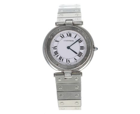 Cartier Ronde lady's stainless steel bracelet watch, no. 819250xxxx, white dial, cabouchon crown, Cartier bracelet, quartz, 3