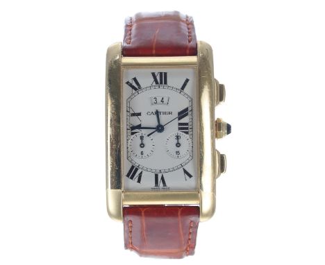 Cartier Tank Americaine 18k chronograph gentleman's wristwatch, ref. 2568, no. 7764xxxx, rectangular silvered dial, blued ste