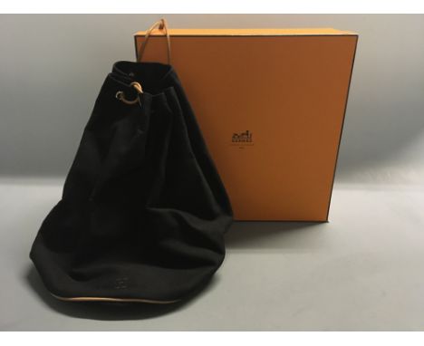 A Hermes Polochon Mimil drawstring shoulder bag in black, with box.