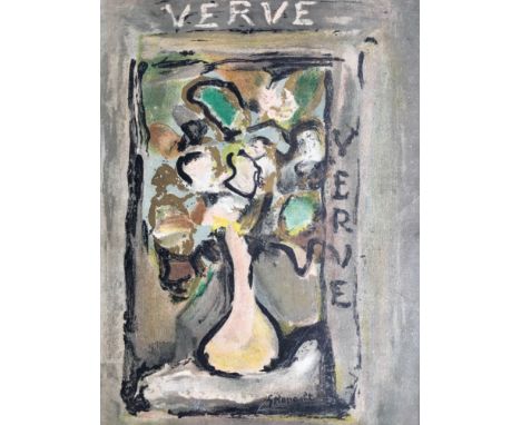 GEORGE ROUALT. Unframed, signed, dated January-March 1938, Verve no.4 flowers in vase, lithograph, 35.5cm x 26cm.