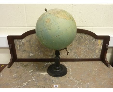 JOHNSTON W. & A. K.  Terrestrial Globe on turned stained wood stand with brass fittings. 22" high.