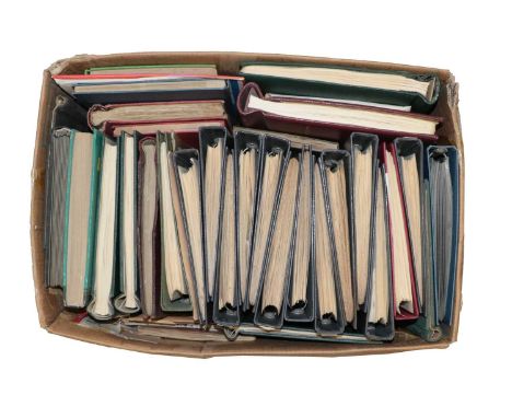 A full large carton bulging with over 30 volumes, including vintage schoolboy albums generally quite well-filled incl. useful