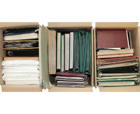 Accumulation in over 30 volumes in three cartons, including old ledger books and vintage schoolboy albums, much GB as well as