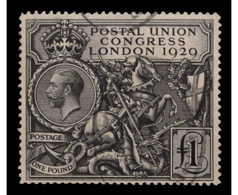 1929 £1 UPU (SG.438) used with light registered cancels, not very noticeable slightly shortened perfs at left lower edge, a v