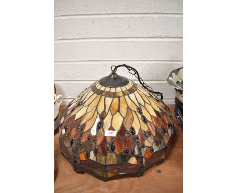 A large modern Tiffany style leaded light pendant shade with dragonfly pattern