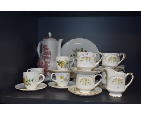 A selection of tea cups and saucers including Paragon Francesca and Wedgwood Golden Glory