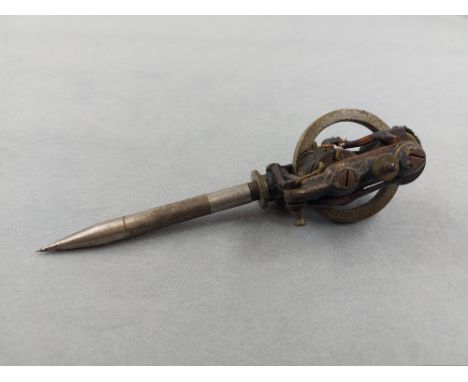 An Edison electric pen, having a nickel-plated flywheel stamped 'Patented Aug 15 1876' and electric motor formed by two elect