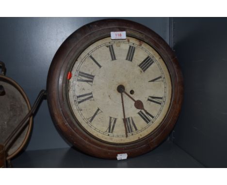 An early 20th century station style fusee wall clock missing glass and untested