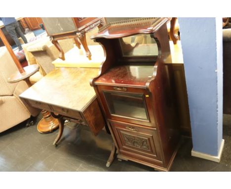 An Edwardian music cabinet and a walnut sofa table