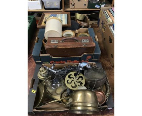 Three boxes of assorted, to include brass ware and scales etc.