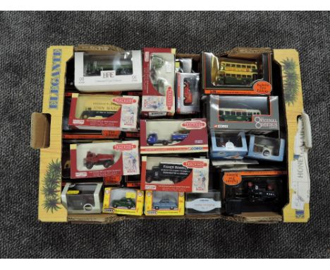 A box containing over 30 boxed 00 scale Cars, Lorries and Buses, most boxed