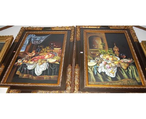 Pair; Old Master style still life studies, oil on canvas, 90 x 60cm