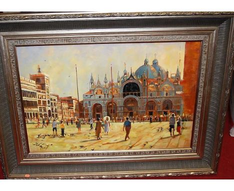 Contemporary European School - St Marks Square, Venice, oil on canvas, 61 x 91cm; together with another contemporary school -