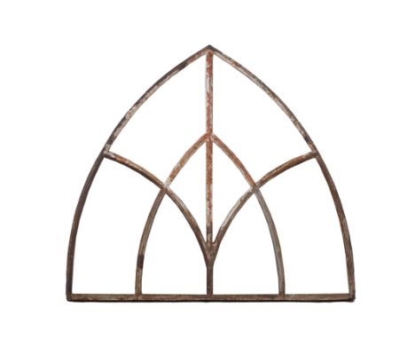 A GOTHIC REVIVAL METAL FRAMED ARCH TOP WALL MIRROR87cm wide; 76cm high