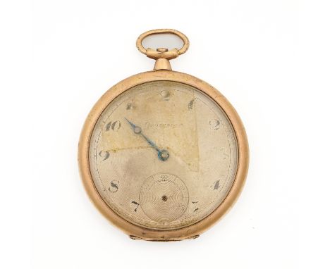 A 9CT GOLD CASED, KEYLESS WIND, OPEN FACED DRESS WATCHThe silvered dial with rubbed Arabic numerals, with an unsigned jewelle