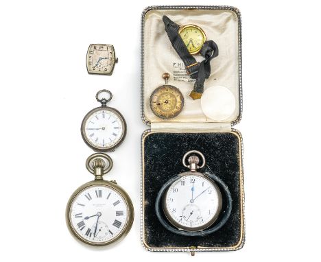 A GROUP OF WATCHES AND MOVEMENTS (6)Comprising, a silver cased keyless wind open faced gentleman's pocket watch, the jewelled