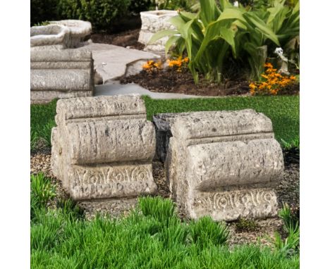 A PAIR OF 18TH CENTURY CARVED STONE ARCHITECTURAL FRAGMENTS (2)Each approximately 60cm wide; 33cm high