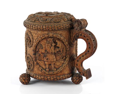 A NORWEGIAN BURR BIRCH PEG TANKARD DATED 1671Attributed to the workshop of Samuel Halvorsen Fanden, circa 1670 Initials incis