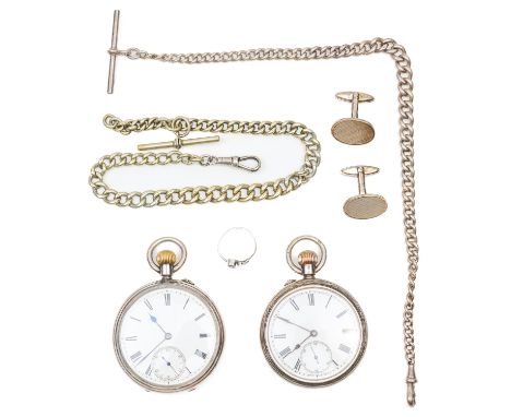 TWO SILVER POCKET WATCHES AND FOUR FURTHER ITEMS (6)Comprising two gentleman's silver cased keyless wind open faced pocket wa