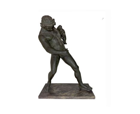 OF GRAND TOUR INTEREST: AN ITALIAN BRONZE OF A FAUN WITH A WINE SACK AFTER THE ANTIQUEProbably Neapolitan, Early 20th Century