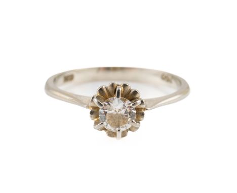 A WHITE GOLD AND DIAMOND SINGLE STONE RINGClaw set with a round brilliant cut diamond, detailed 750 18 K, ring size N, gross 