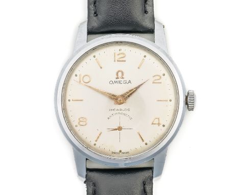 AN OMEGA STEEL BACKED GENTLEMAN'S WRISTWATCHThe signed silvered dial with alternating gilt Arabic and baton hour markers, sub