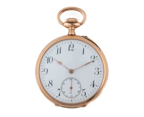 A GOLD CASED, KEYLESS WIND, OPEN FACED GENTLEMAN'S POCKET WATCHThe unsigned gilt jewelled lever movement numbered 1172157, th