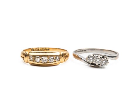 TWO DIAMOND RINGS (2)The first set with five old cut diamonds, in 18ct gold, size K½, Chester, 1891, gross weight 2.5 grams, 