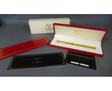 Cartier - Les Must de Cartier - gold plated ball point pen engraved to clasp with box and papers - needs refill