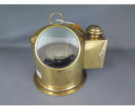 A brass ships marine binnacle helmet shape with oil lamp compass - working - Height 22cm x Width 26cm - no 6079