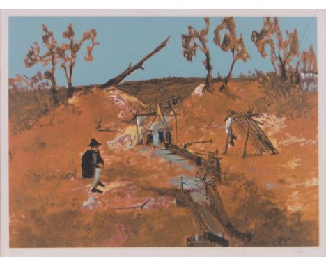 Sidney Nolan (Australian, 1917-1992),colour screen print, Little Dog Mine, signed in pencil no. 32/70, i 18" x 24", framed.