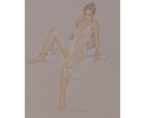 Luisa Domingues,coloured pastels, erotic portrait, signed, 20" x 12.5", framed.