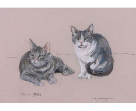 C A Sharpley,coloured pastels, portrait of 2 cats - Tom & Jerry, signed and dated 2002, 14" x 18", framed.