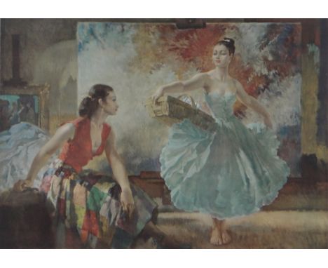 William Russell Flint (1880-1969),colour print, two girls in an interior, signed in pencil, published 1958, i 17.5" x 25", fr