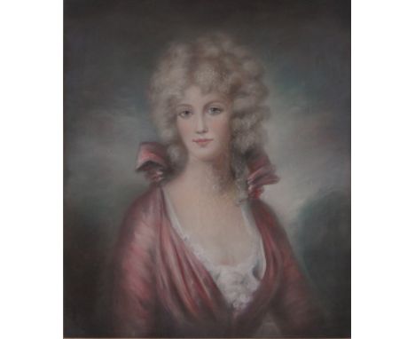 Coloured pastels circa 1900,Gainsborough style portrait of a young woman, unsigned, 29" x 24" framed