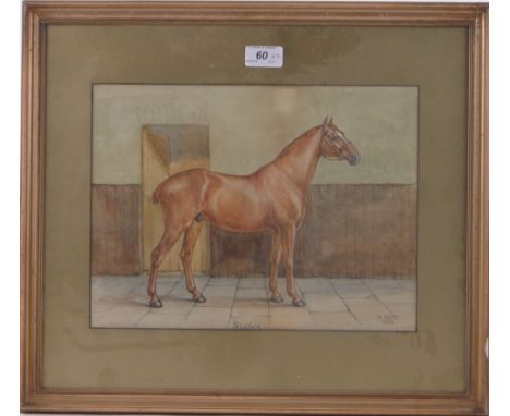 G Roots,watercolour, portrait of a horse, signed and dated 1900, 10" x 13", and J Barnes, watercolour, lake scene 1906, 9" x 