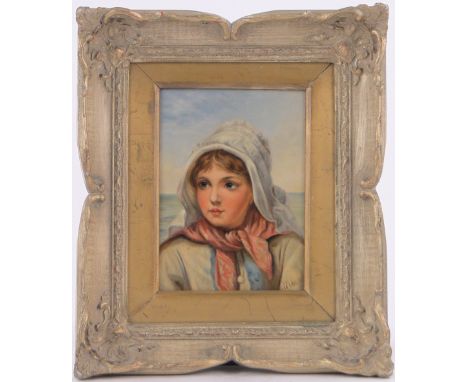 William Collins (1788-1847),oil on board, portrait of a young fisher girl, signed and dated 1845, 8" x 6", framed.