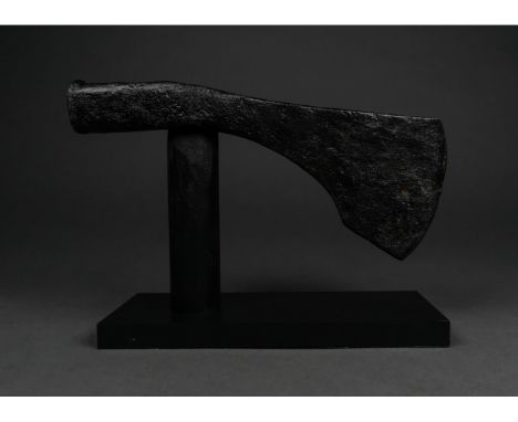C. 900-1100 AD. Viking age. An iron axe / war hammer head composed of a broad cutting blade and a flat hammerhead on the rear